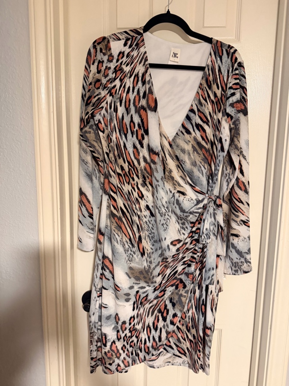 Sew In Love Animal Print Wrap Dress – Size L – Neutral Multi